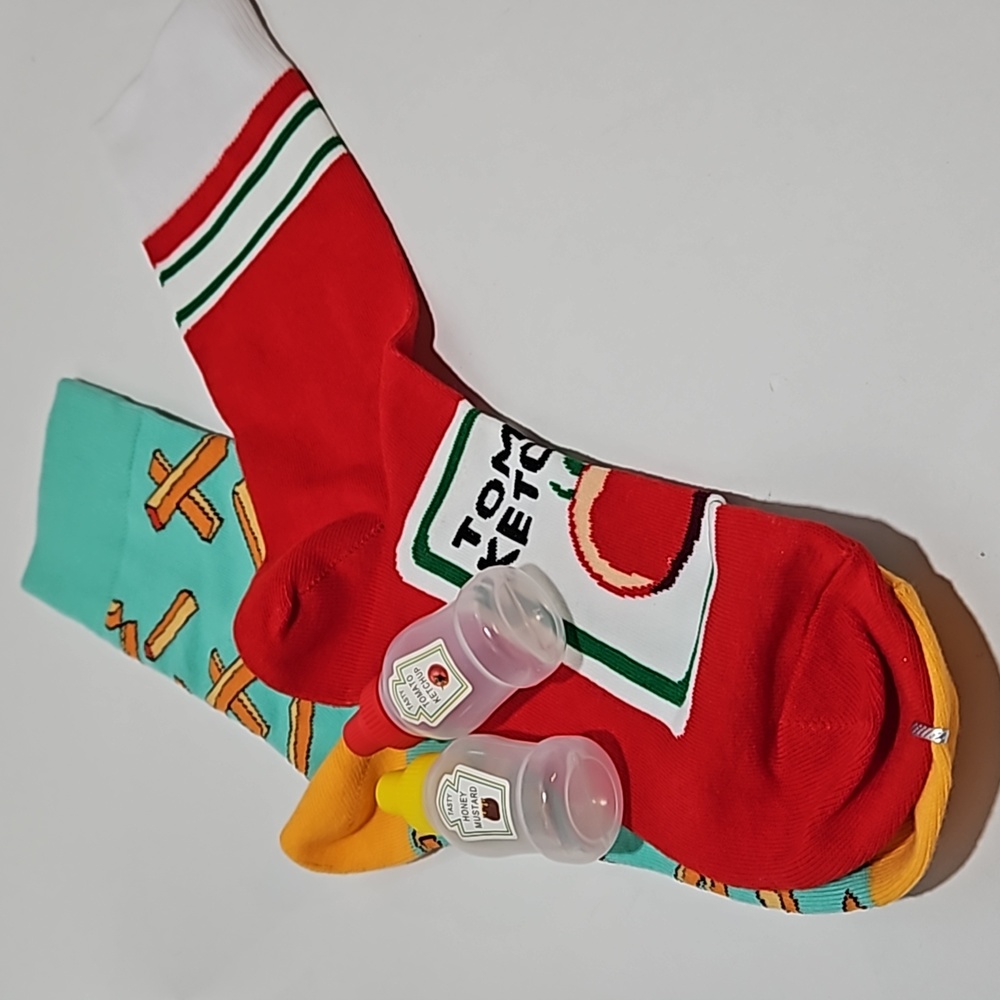 Ketchup and fries socks and mini bottles